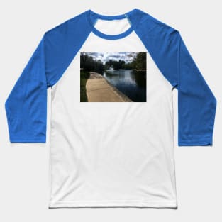 Sidewalk next to the Pond and Fountain in the Middle of Loose Park Baseball T-Shirt